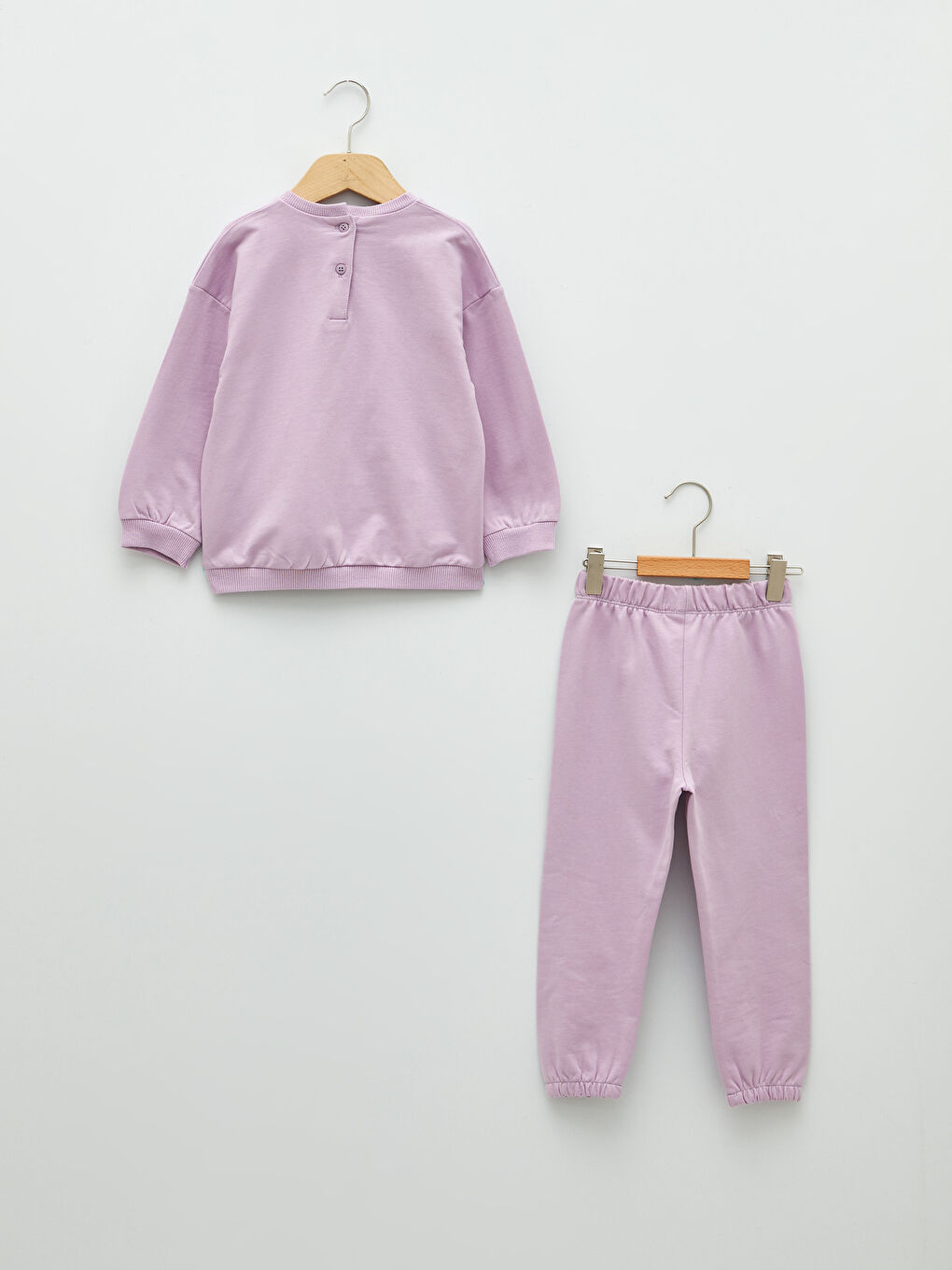 Lila Bisiklet Yaka Uzun Kollu Baskılı Kız Bebek Sweatshirt ve Pantolon 2'li Takım-1