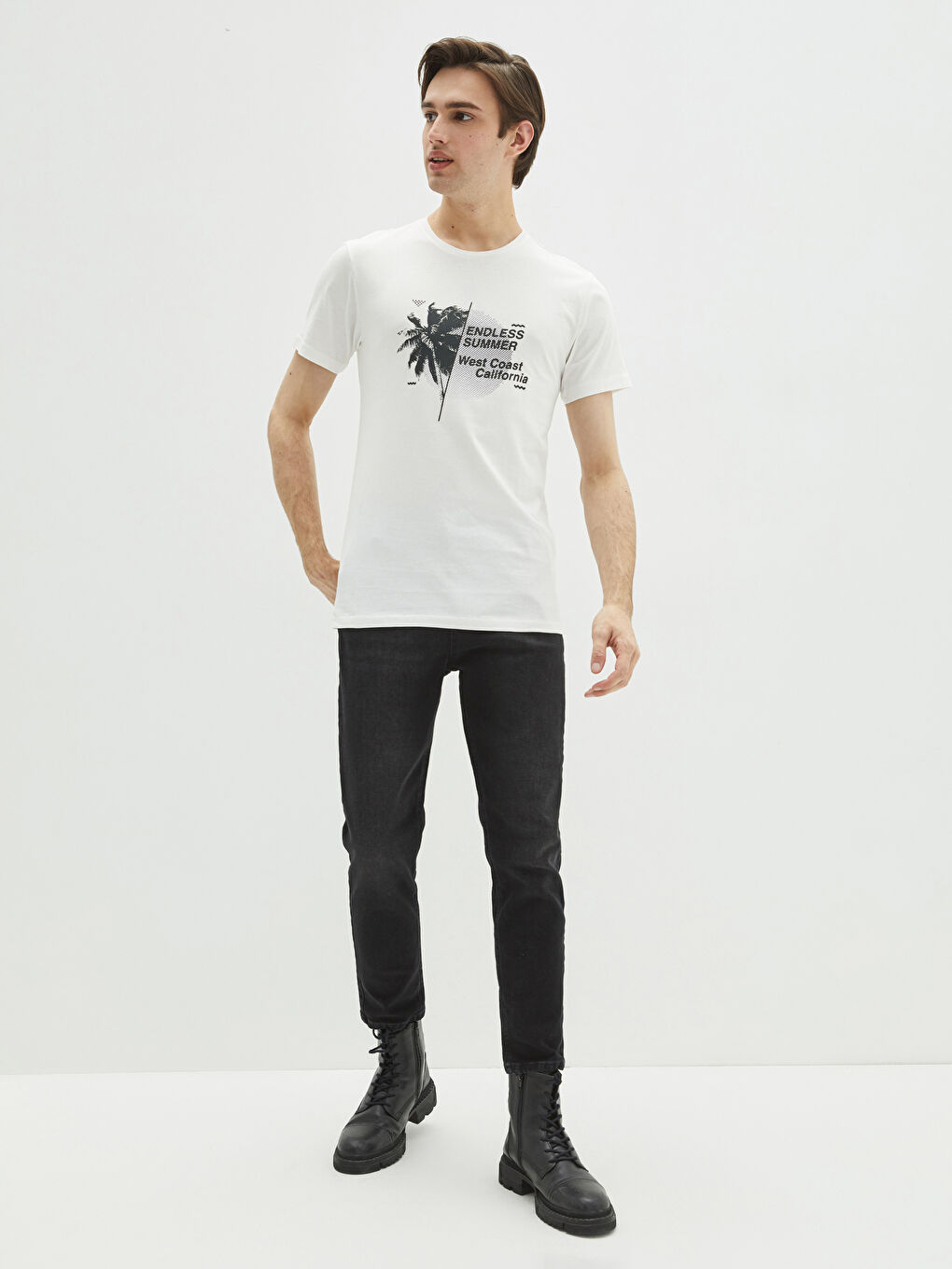 Crew Neck Short Sleeve Printed Combed Cotton Men's T-shirt-3