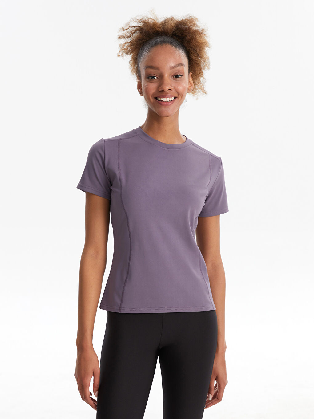 تي شيرت نساء كم قصير بسيط كول مدور-1