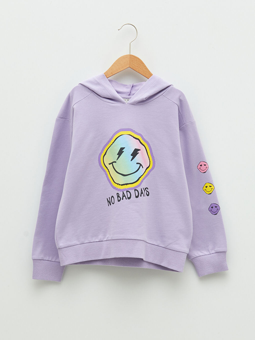 Lila Kapüşonlu Baskılı Uzun Kollu Kız Çocuk Sweatshirt