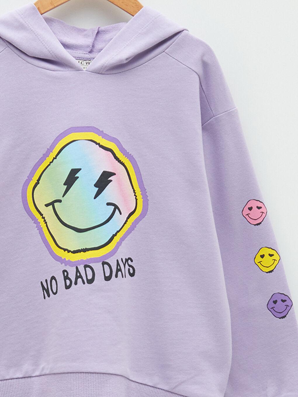 Lila Kapüşonlu Baskılı Uzun Kollu Kız Çocuk Sweatshirt-2