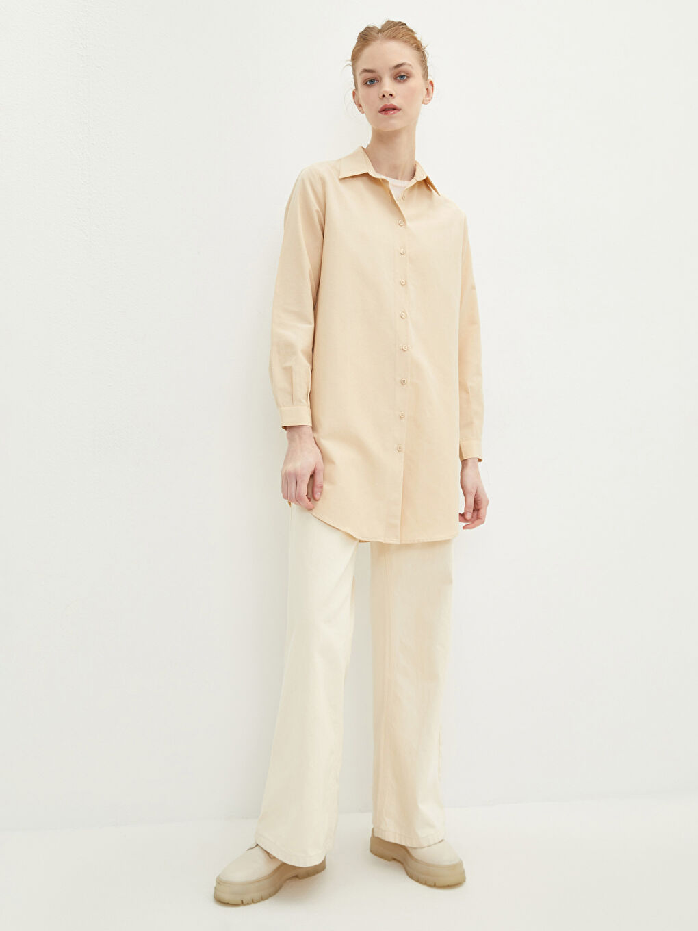LCW Modest Düz Poplin Kadın Gömlek Tunik -S2EK00Z8-S4M