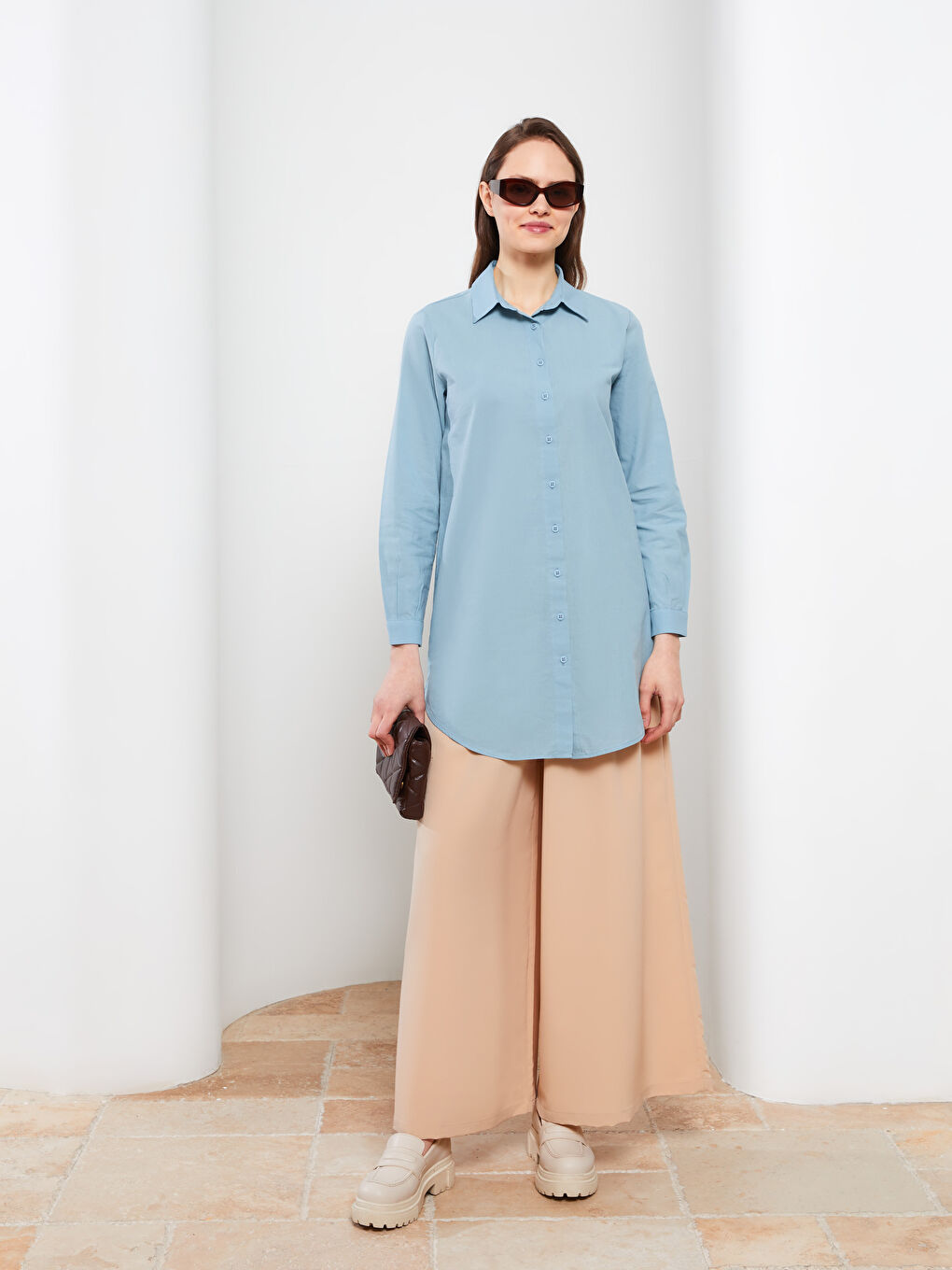 Plain Poplin Women's Shirt Tunic-1