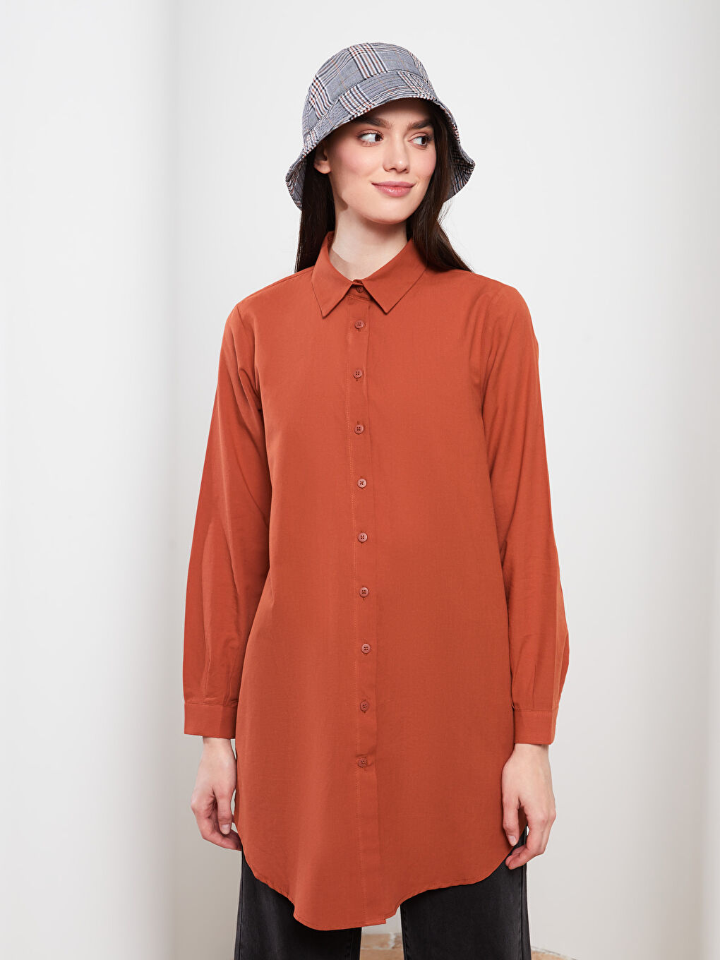 قميص تونيك بوبلين سادة للسيدات-1