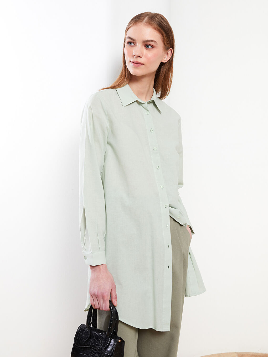 әйелдерге арналған өрнексіз поплин жейде туника-1