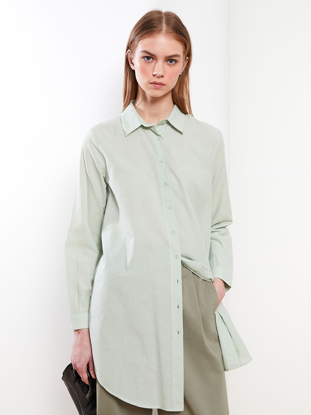 әйелдерге арналған өрнексіз поплин жейде туника-2