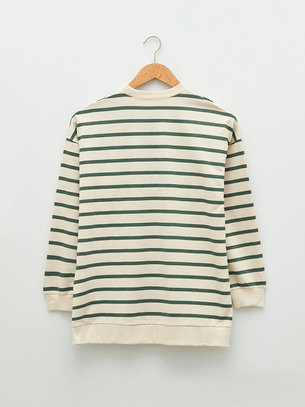 Bej Bisiklet Yaka Çizgili Tom&Jerry Nakışlı Uzun Kollu Kadın Sweatshirt Tunik-5