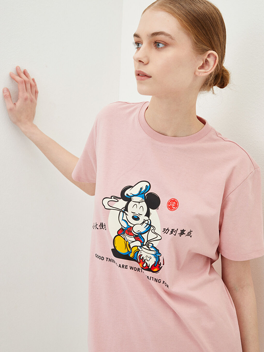 Crew Neck Mickey Mouse Printed Short Sleeve Women's Tunic-1