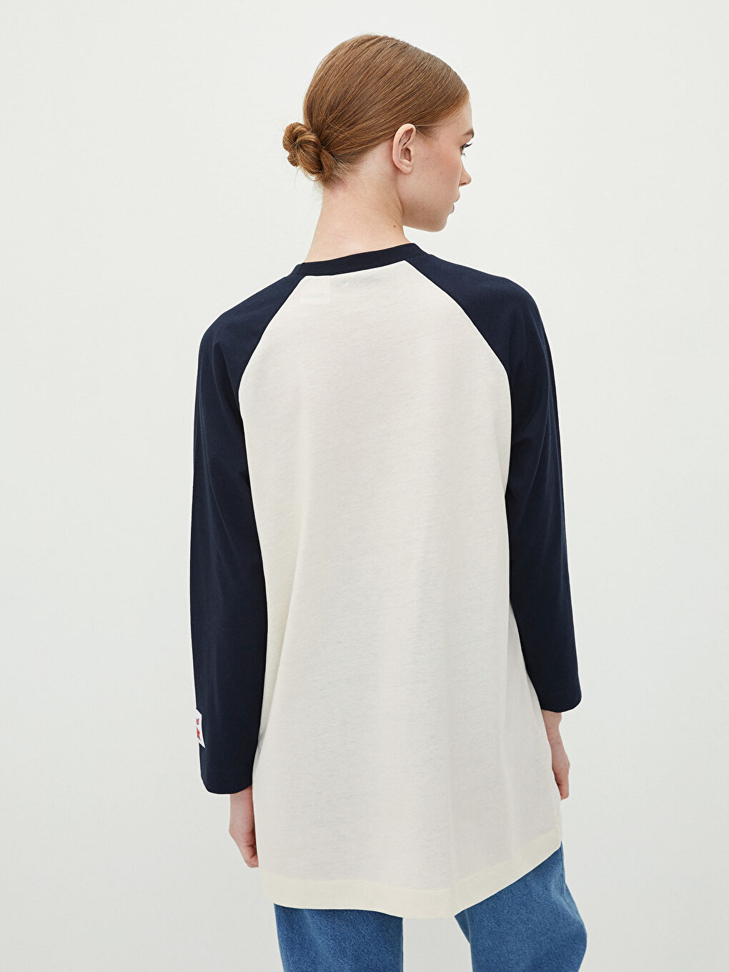 Lacivert Bisiklet Yaka Tom ve Jerry Baskılı Uzun Kollu Pamuklu Kadın Tunik-4