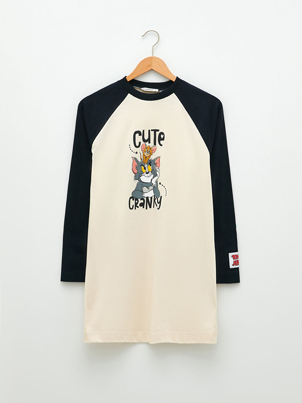 Lacivert Bisiklet Yaka Tom ve Jerry Baskılı Uzun Kollu Pamuklu Kadın Tunik-5