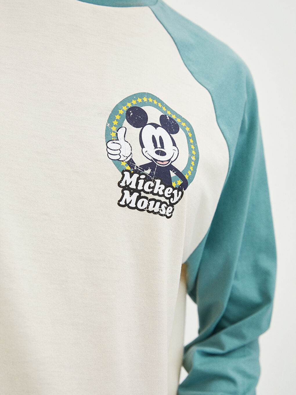 Yeşil Bisiklet Yaka Mickey Mouse Baskılı Uzun Kollu Kadın Tunik-3