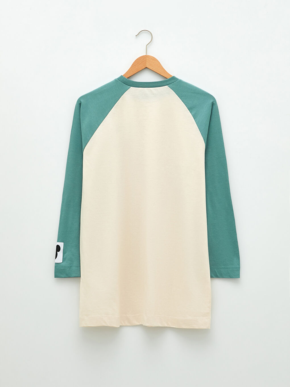 Yeşil Bisiklet Yaka Mickey Mouse Baskılı Uzun Kollu Kadın Tunik-6