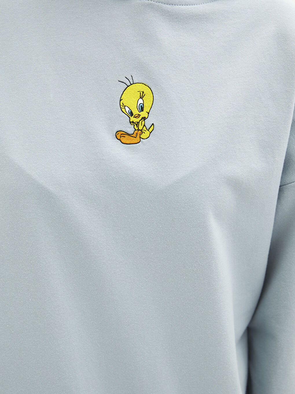 Mavi Kapüşonlu Tweety Nakışlı Uzun Kollu Kadın Sweatshirt Tunik-3