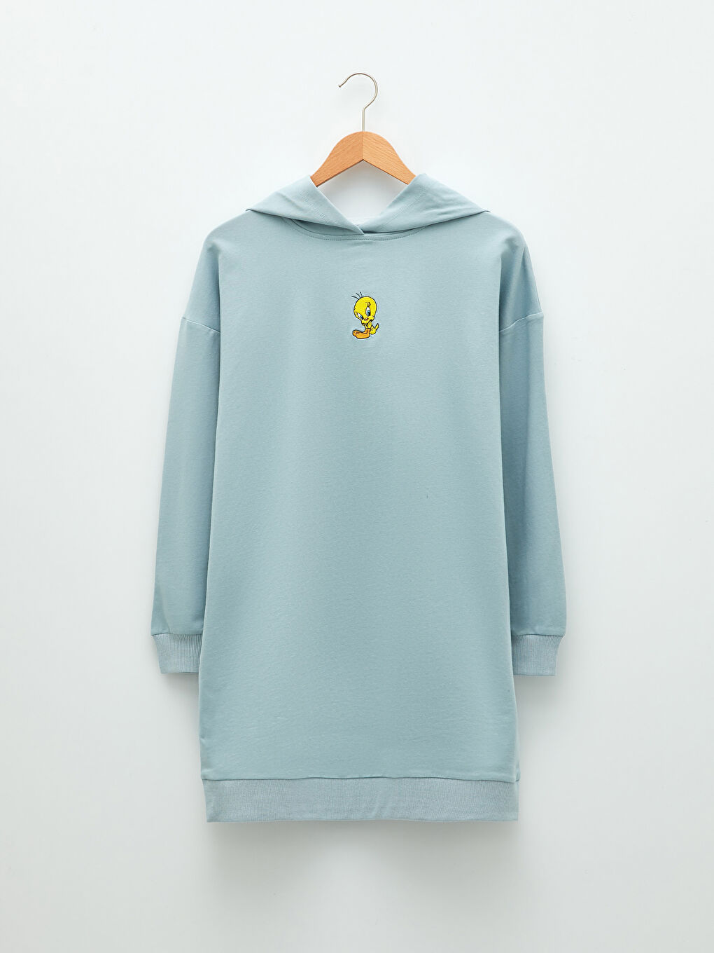 Mavi Kapüşonlu Tweety Nakışlı Uzun Kollu Kadın Sweatshirt Tunik-5
