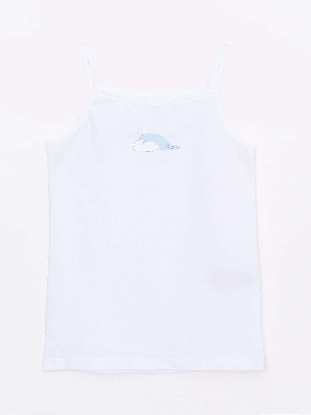 Beyaz Kare Yaka Baskılı Askılı Pamuklu Kız Çocuk Atlet 2'li-1