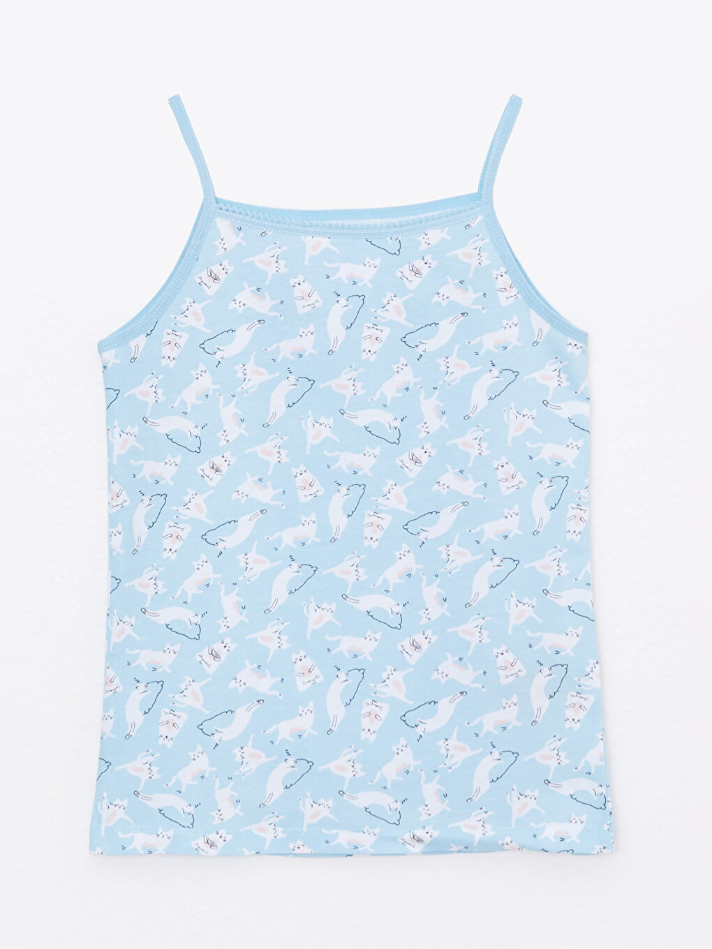 Beyaz Kare Yaka Baskılı Askılı Pamuklu Kız Çocuk Atlet 2'li-2