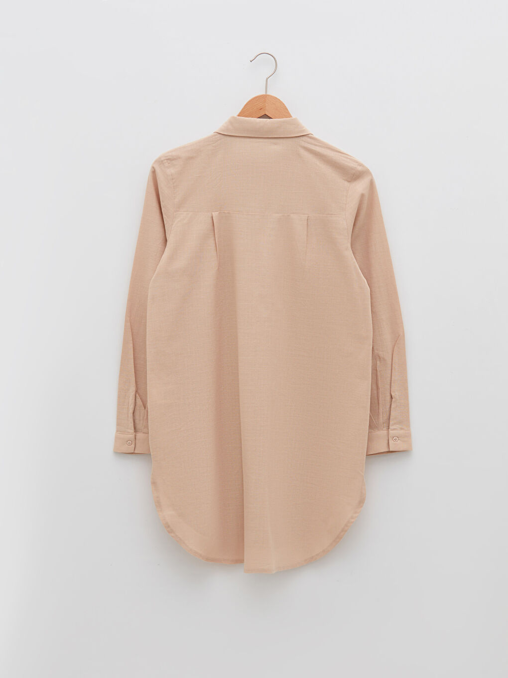 Bej Düz Uzun Kollu Kadın Gömlek Tunik-5
