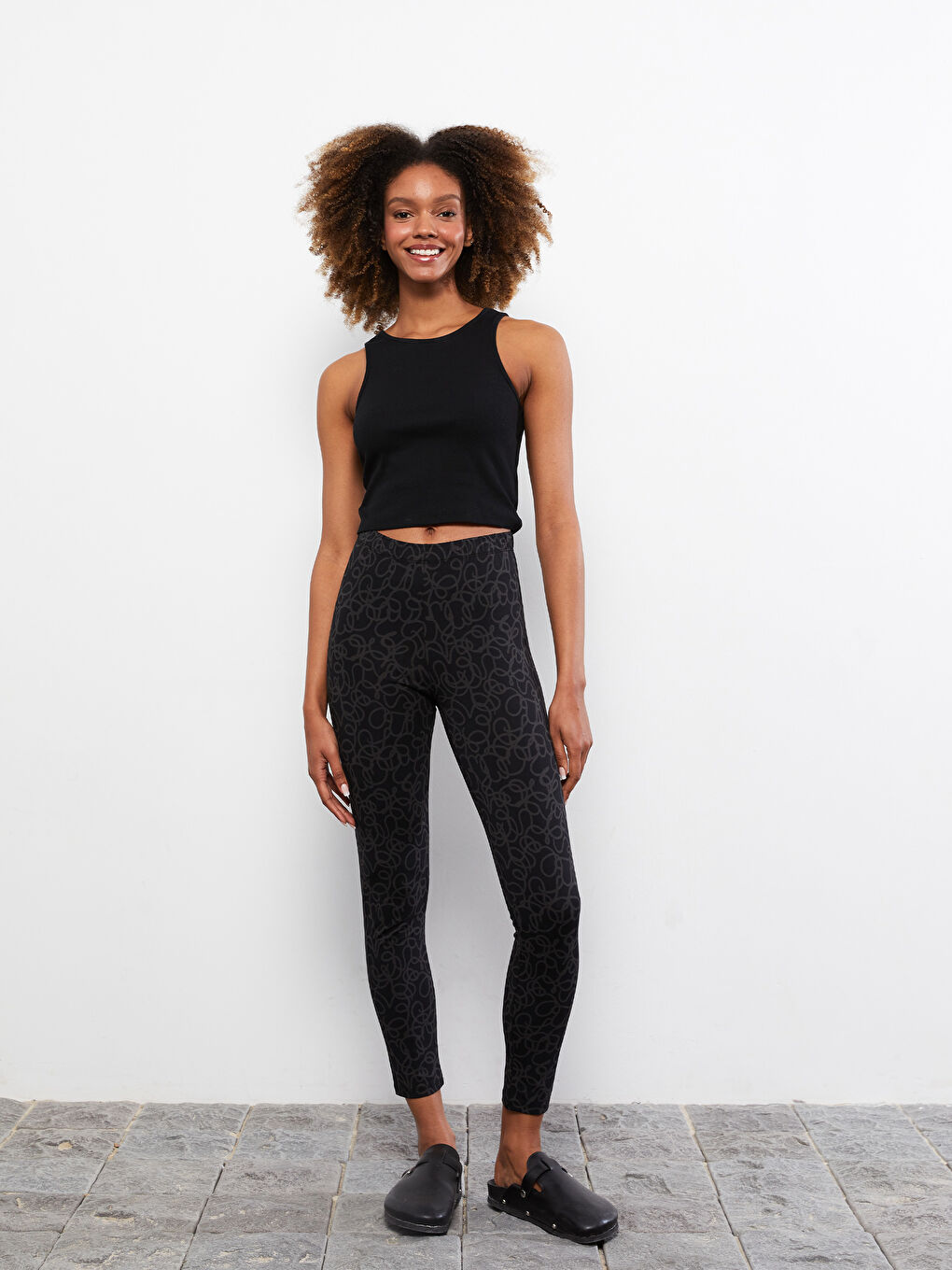 Elastic Waist Patterned Cotton Women's Leggings -S2EK49Z8-LQJ