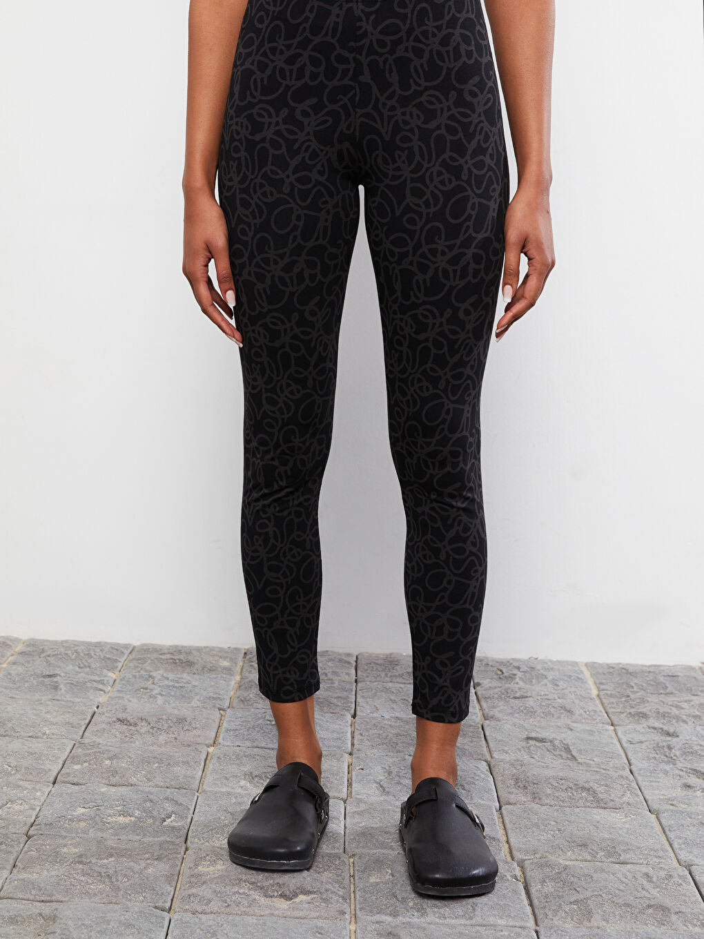 Elastic Waist Patterned Cotton Women's Leggings -S2EK49Z8-LQJ