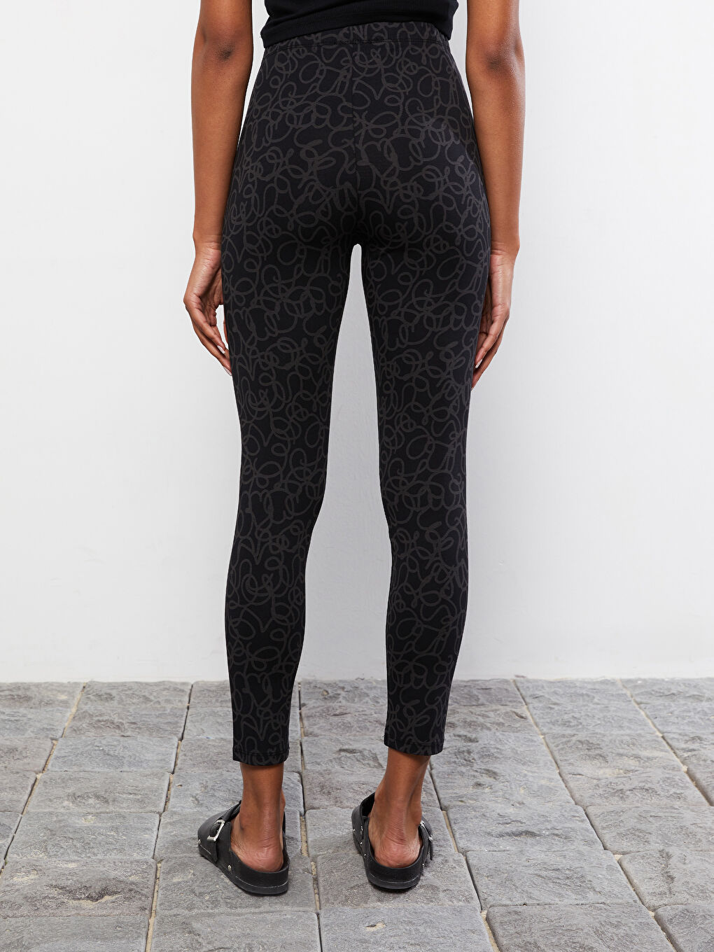 Elastic Waist Patterned Cotton Women's Leggings -S2EK49Z8-LQJ