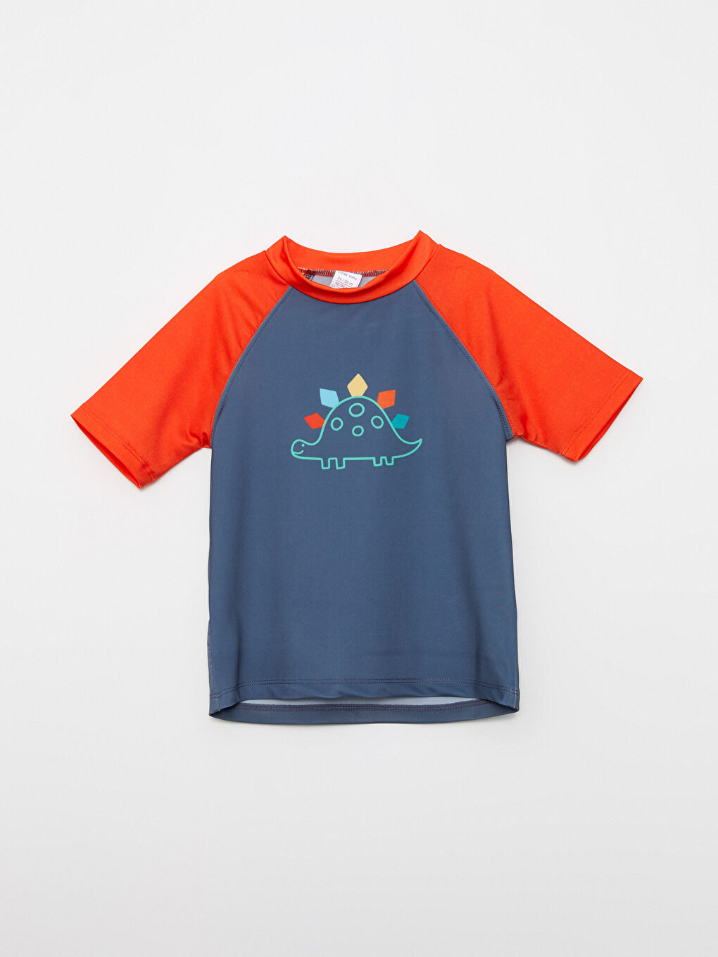 Lacivert Bisiklet Yaka Kısa Kollu Baskılı Erkek Bebek Yüzme Giysisi 2'li-1