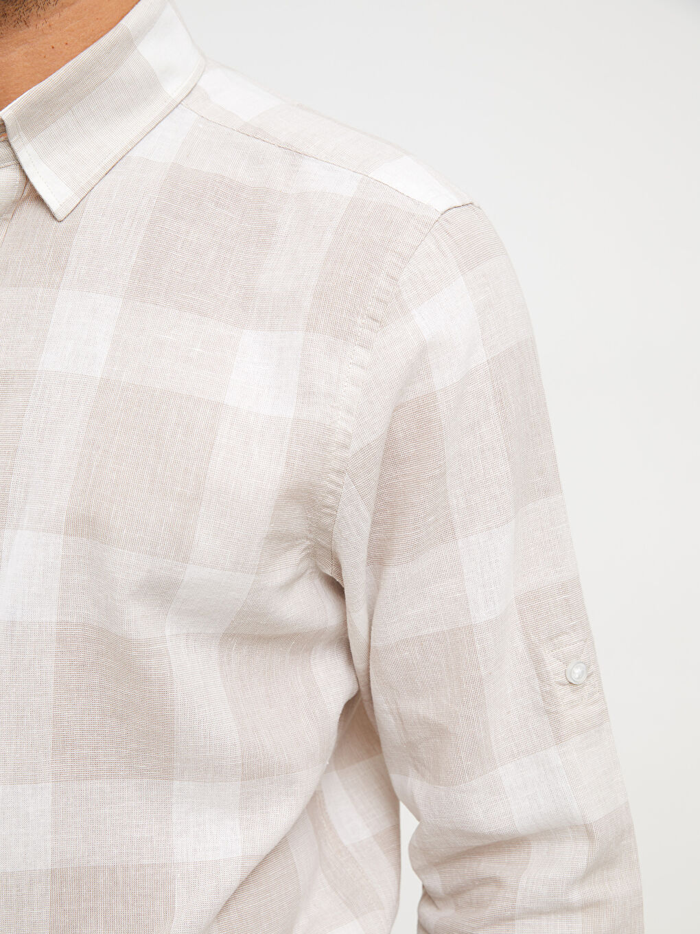 Bej Regular Fit Uzun Kollu Ekose Erkek Gömlek-3
