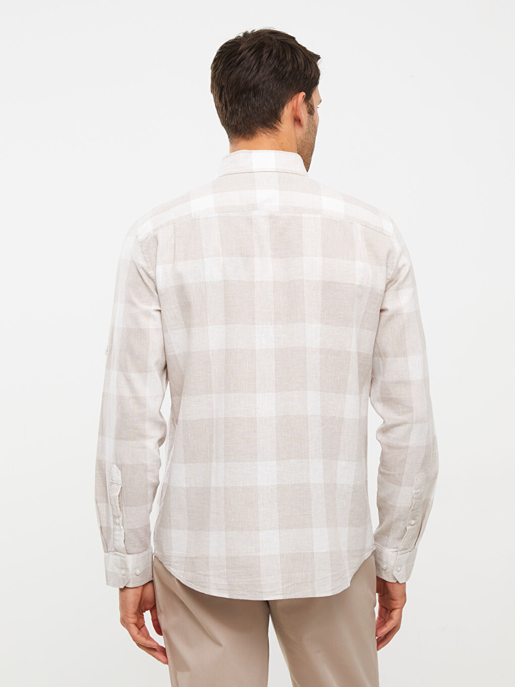 Bej Regular Fit Uzun Kollu Ekose Erkek Gömlek-4