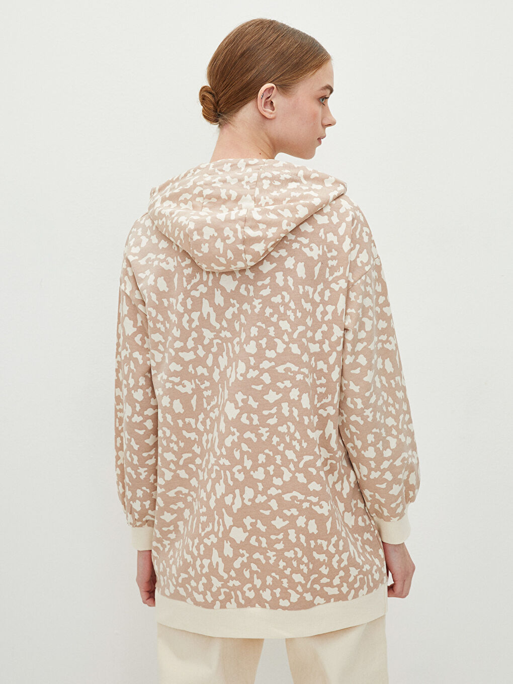 Hooded Patterned Long Sleeve Women's Sweatshirt Tunic-3