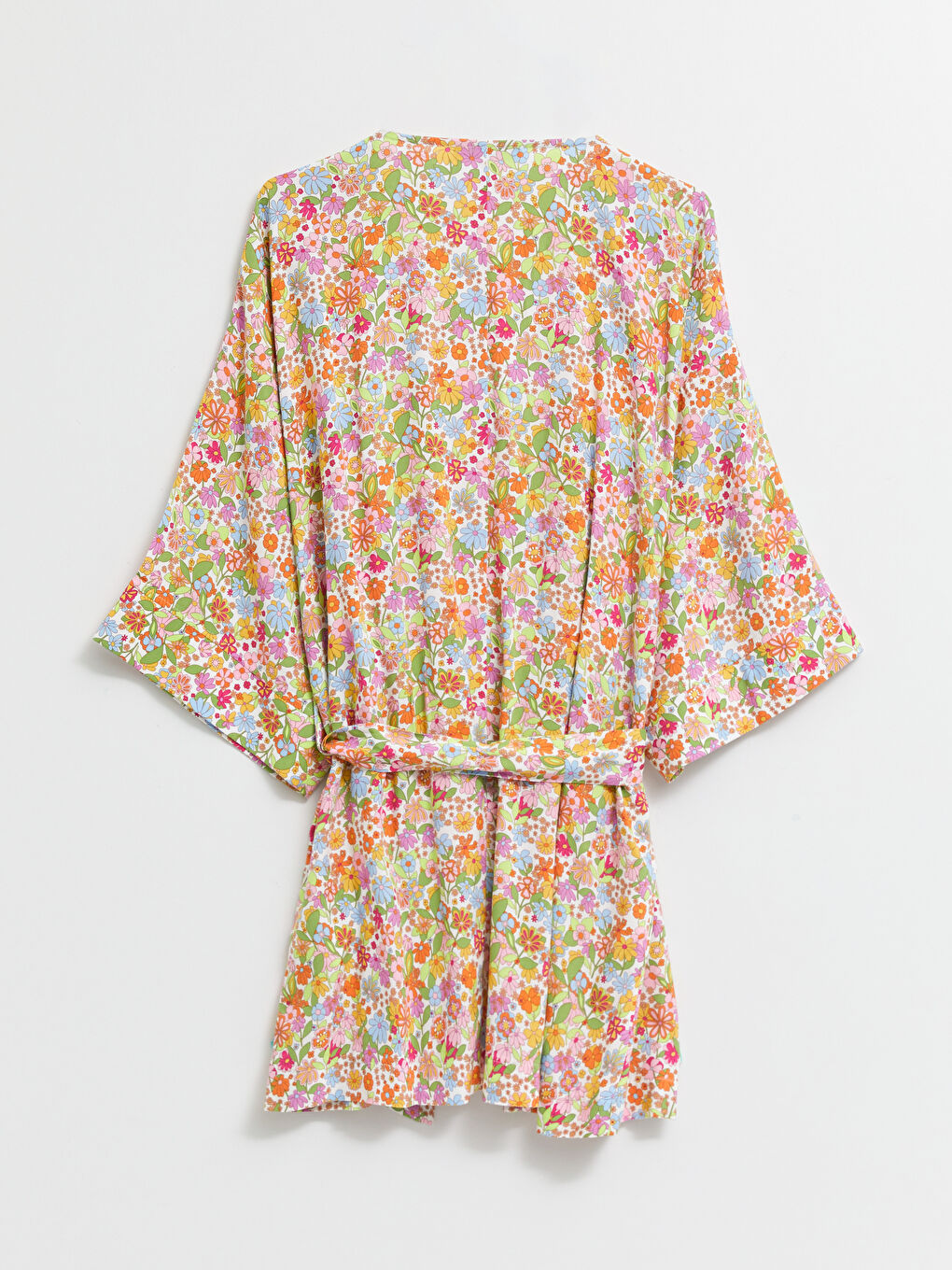 Shawl Collar Patterned Tie Detail Viscose Women's Kimono-10