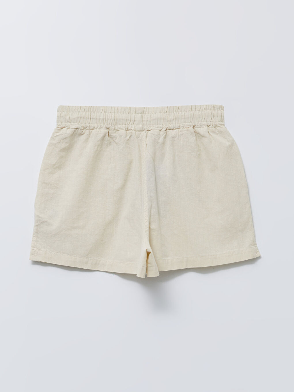 Ekru Beli Lastikli Düz Cep Detaylı Keten Karışımlı Kadın Şort-1