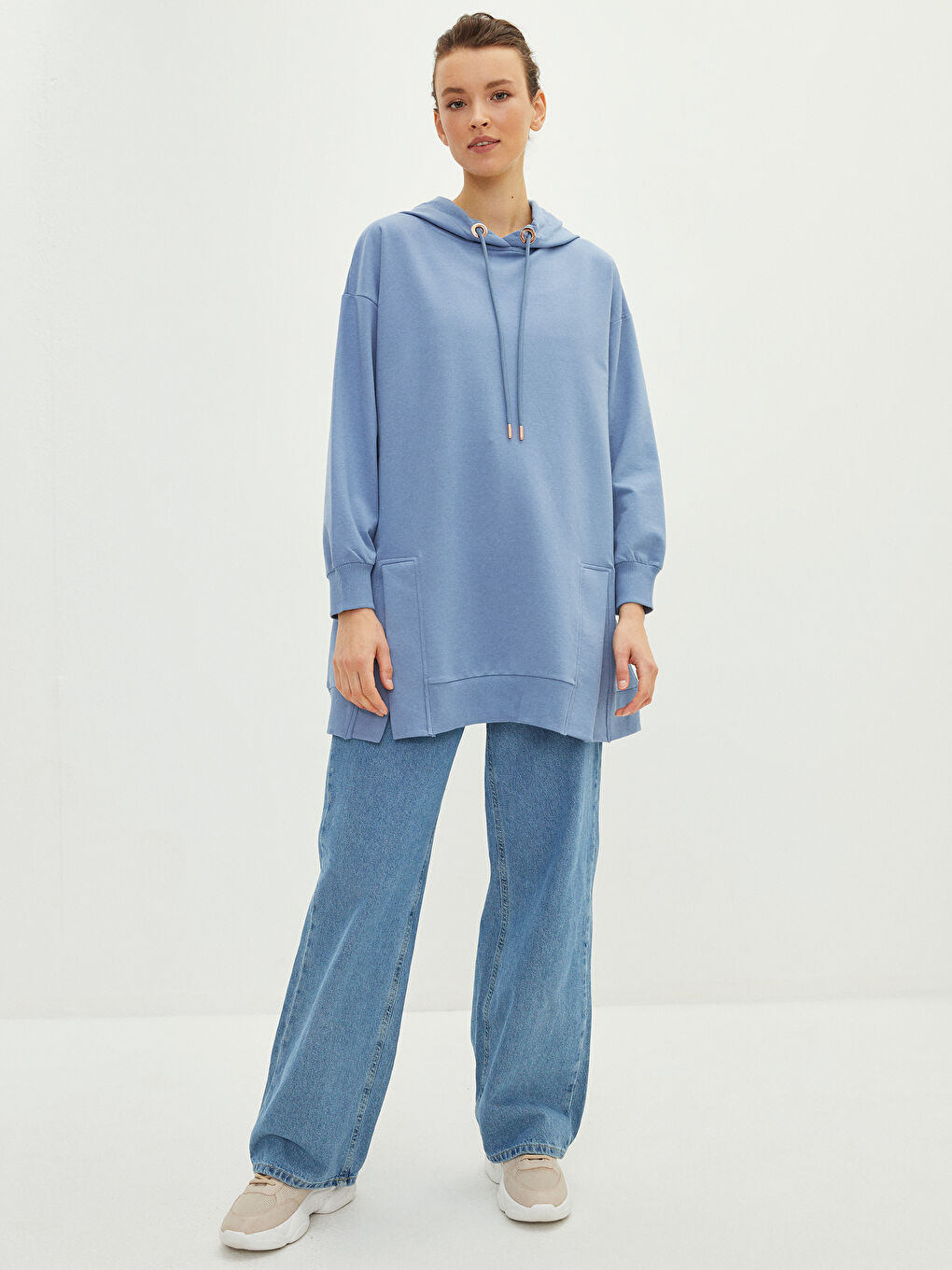 Hooded Regular Long Sleeve Women's Sweatshirt Tunic-1