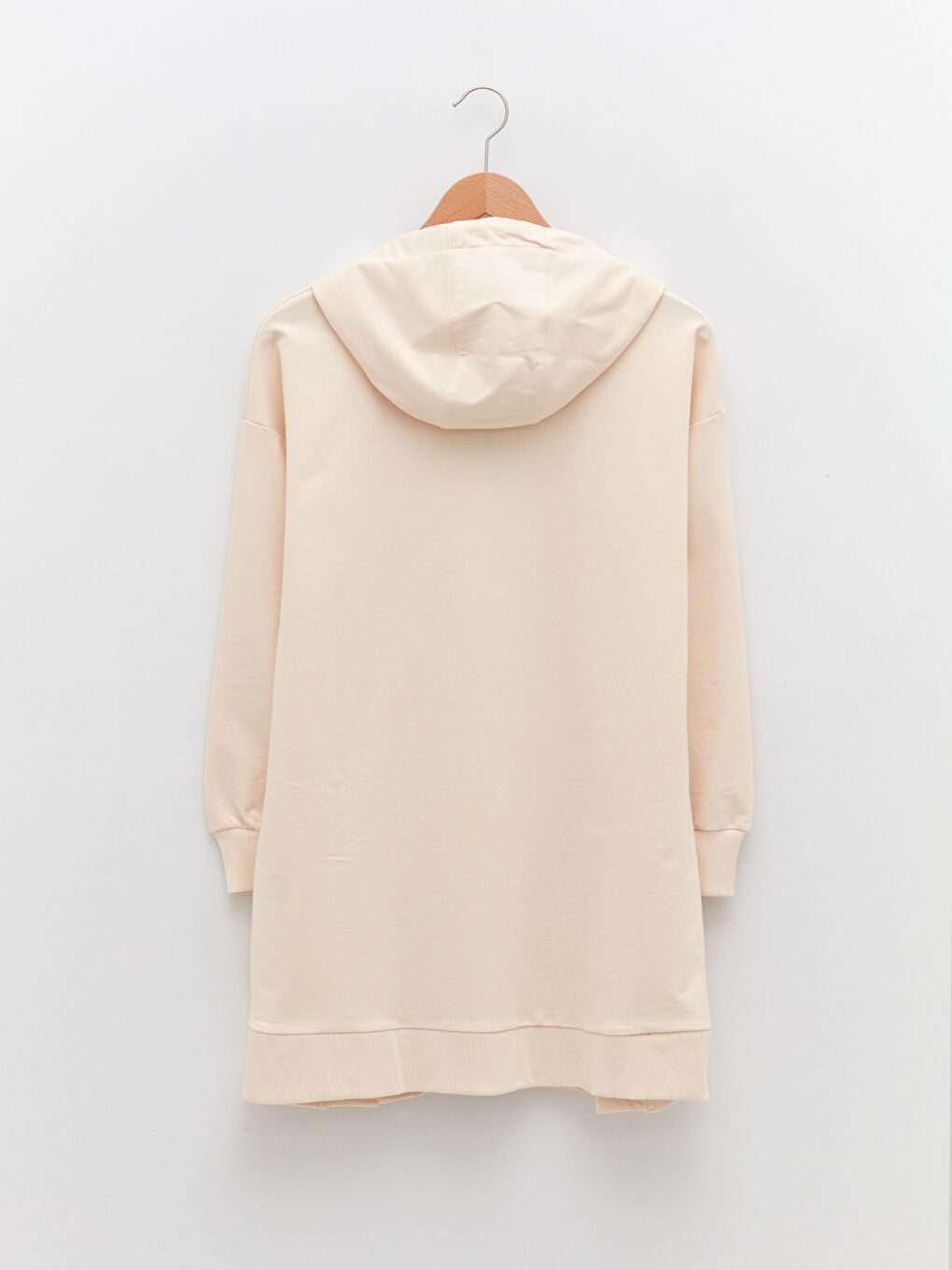 Ekru Kapüşonlu Düz Uzun Kollu Kadın Sweatshirt Tunik-6