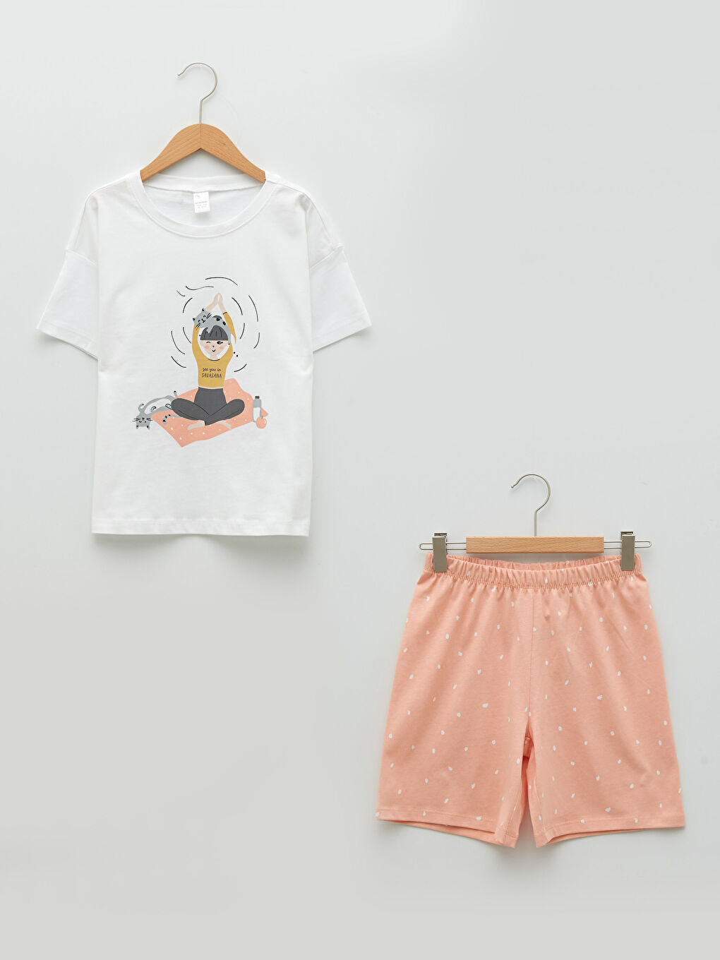 Crew Neck Printed Short Sleeve Girl's Short Pajamas Set -S2EL78Z4-E5X