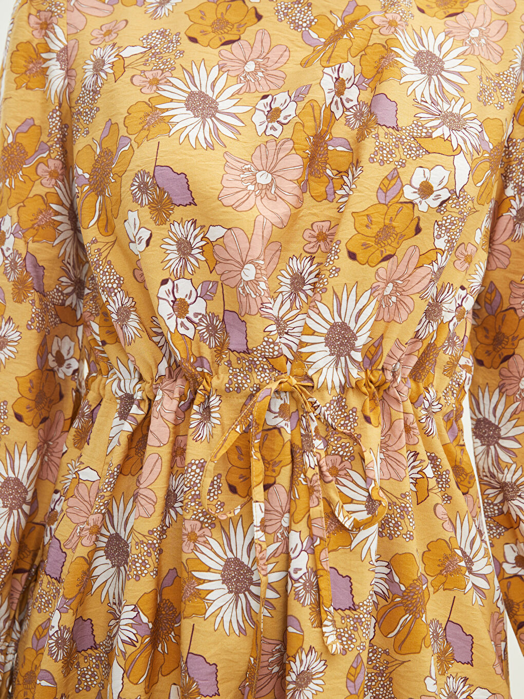 Sarı Hakim Yaka Çiçekli Uzun Kollu Kadın Tunik-3