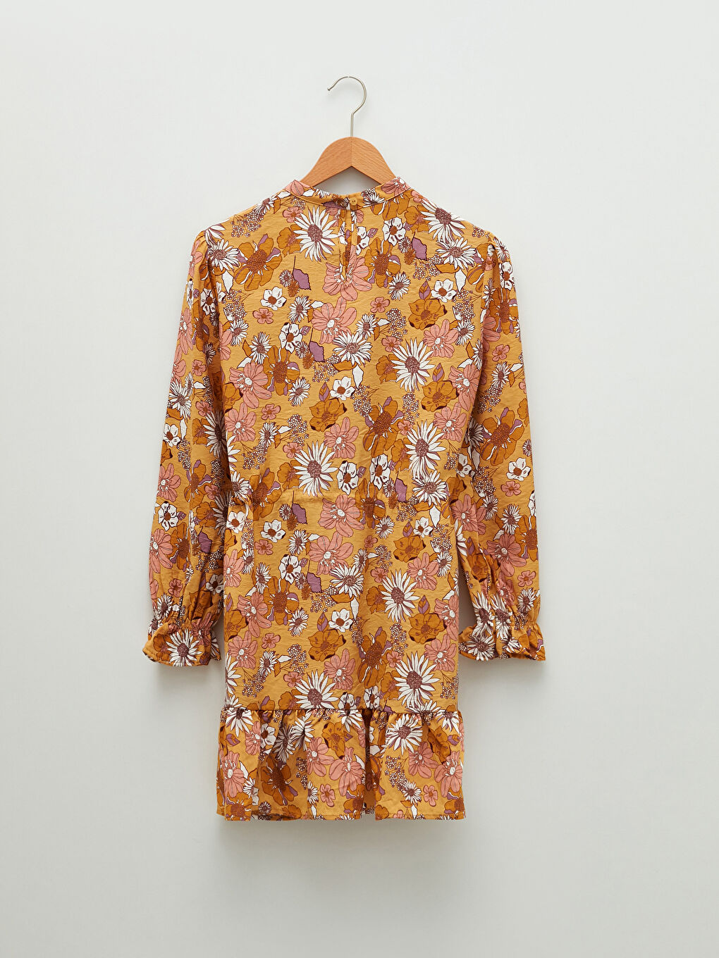 Sarı Hakim Yaka Çiçekli Uzun Kollu Kadın Tunik-5