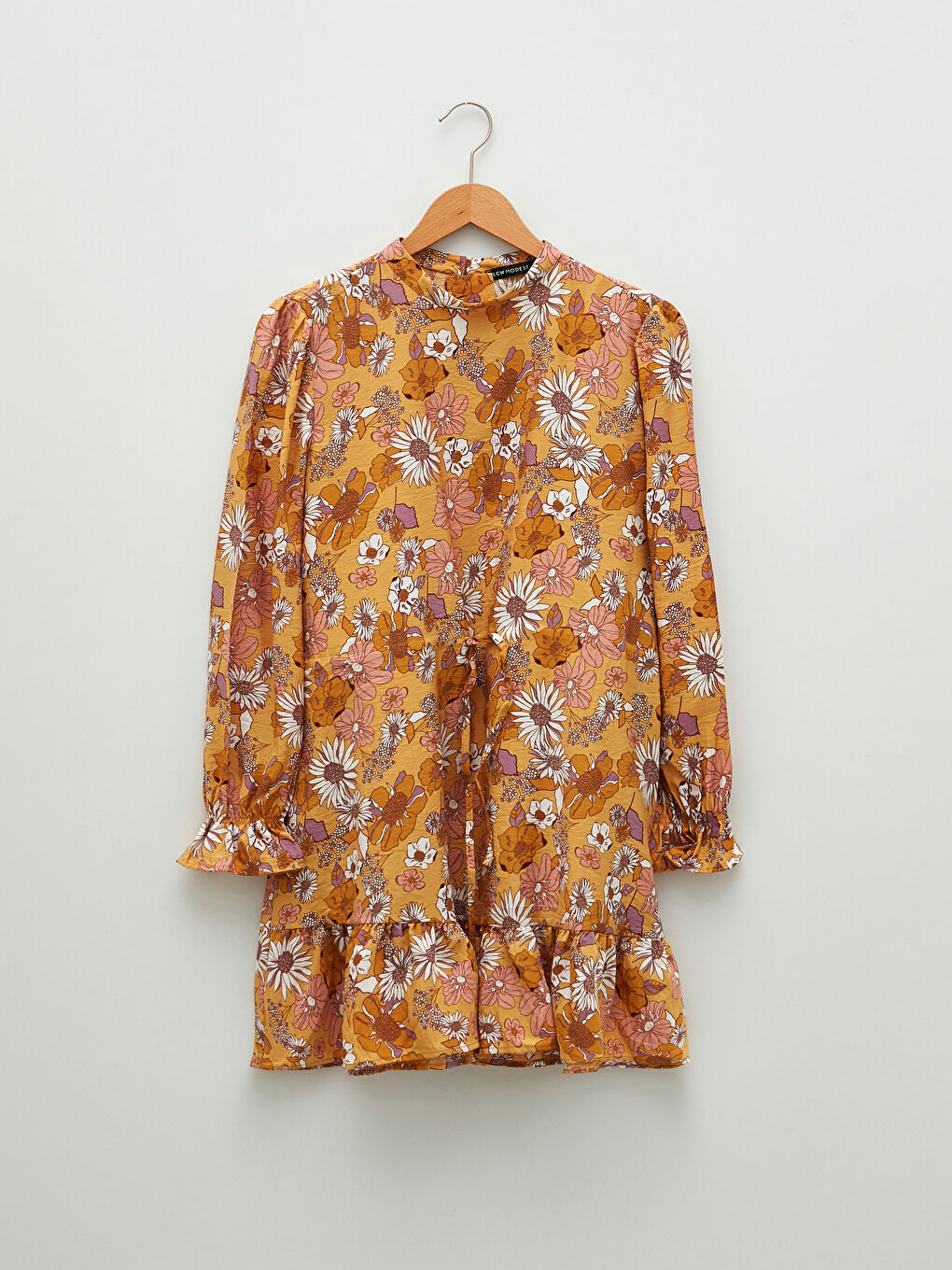 Sarı Hakim Yaka Çiçekli Uzun Kollu Kadın Tunik-6