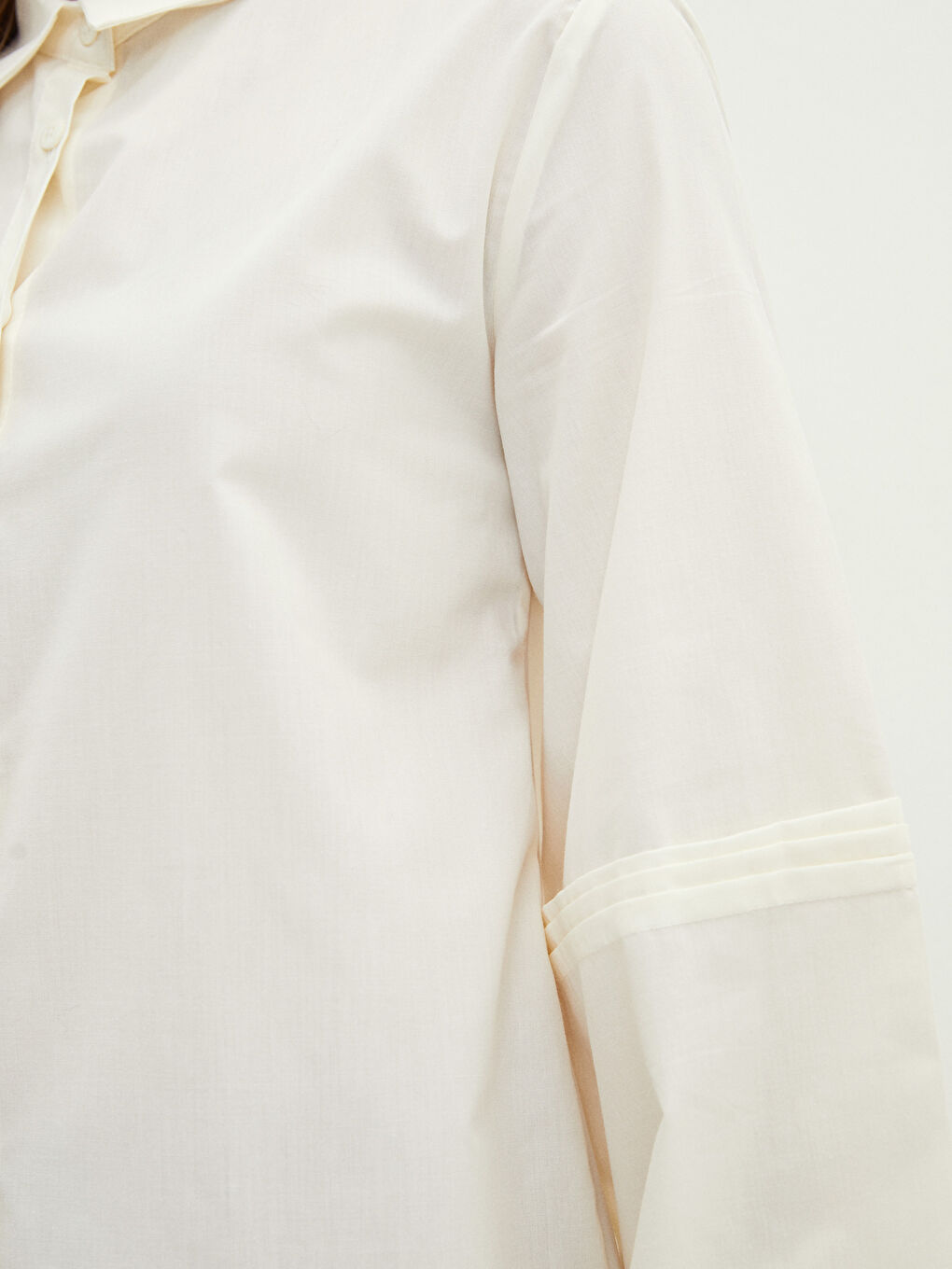 Ekru Düz Poplin Kadın Gömlek Tunik-3