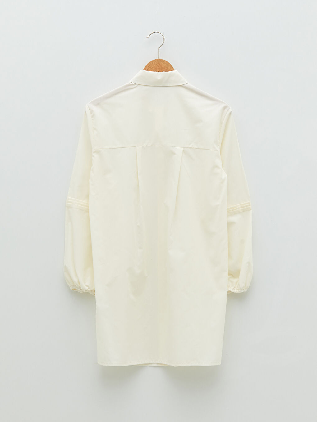 Ekru Düz Poplin Kadın Gömlek Tunik-6