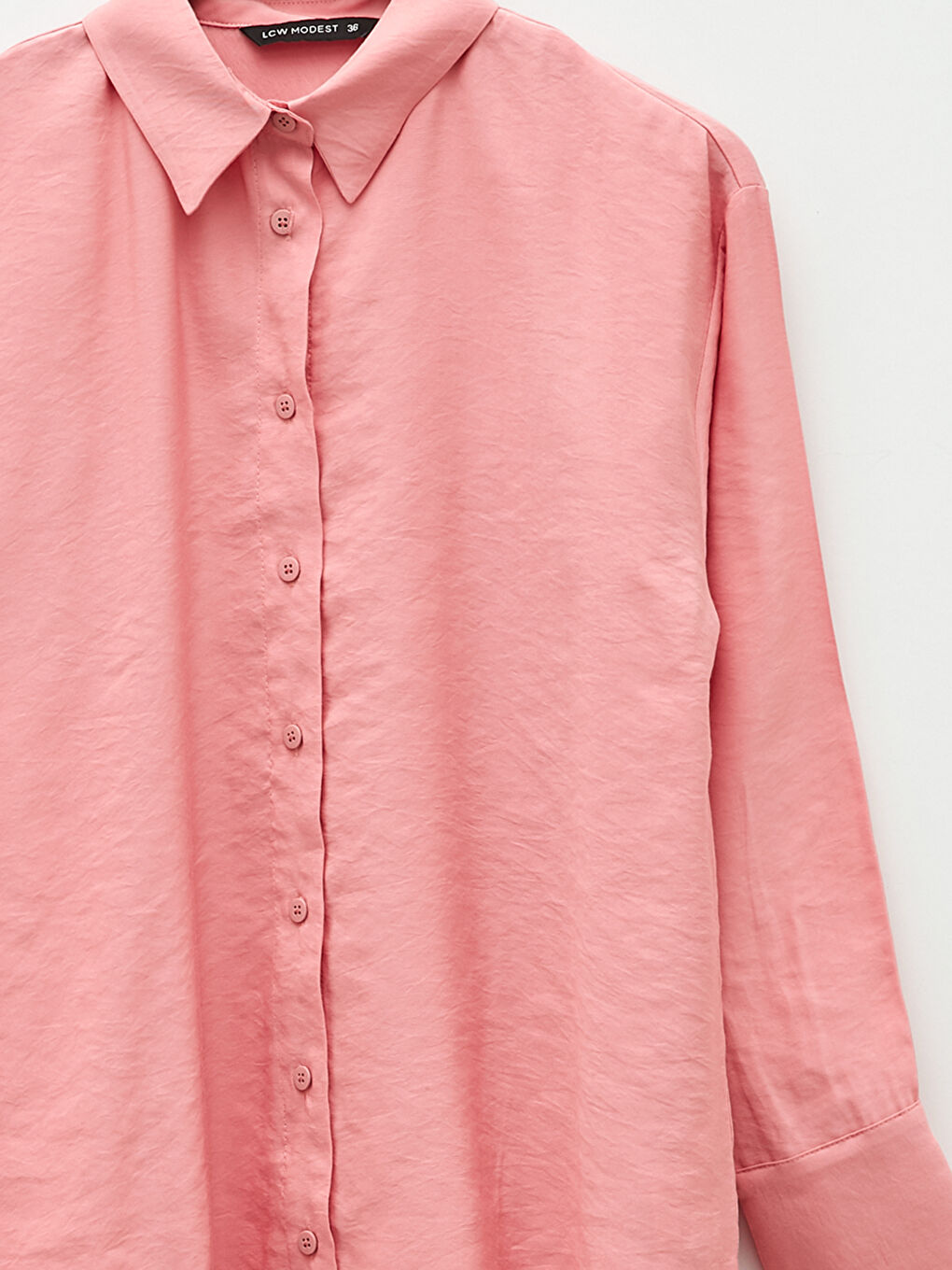 Pembe Düz Uzun Kollu Oversize Kadın Gömlek Tunik-7