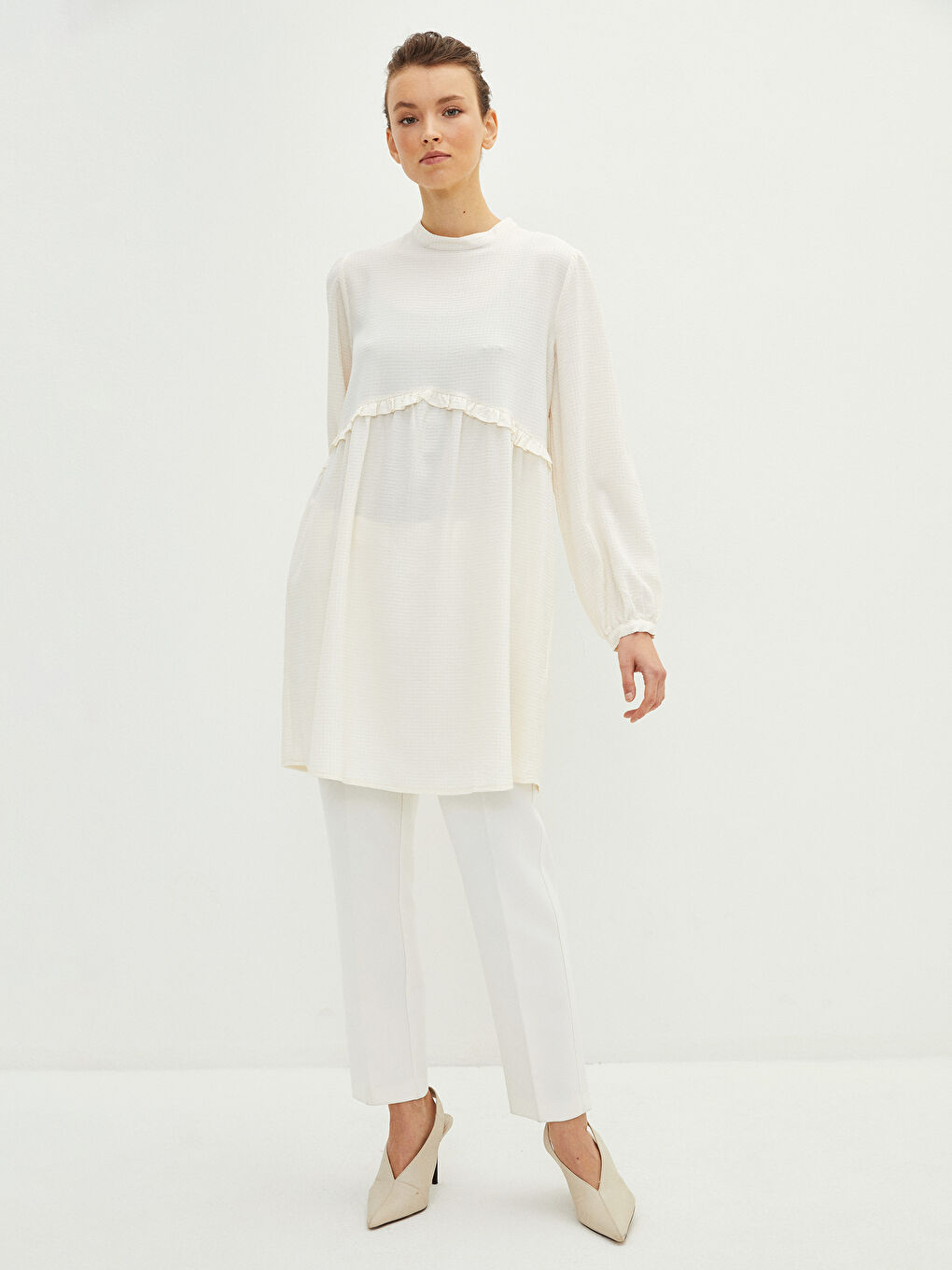 Grandad Collar Patterned Long Sleeve Women's Tunic-1