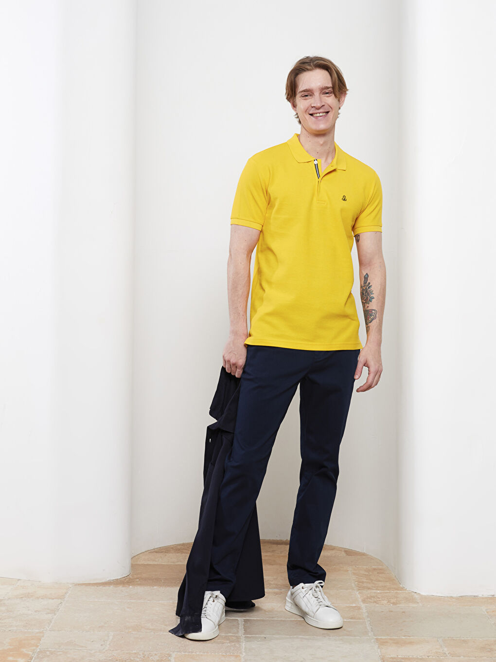 Sarı Polo Yaka Kısa Kollu Erkek Tişört-3