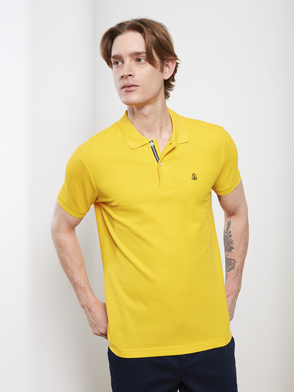 Sarı Polo Yaka Kısa Kollu Erkek Tişört-4
