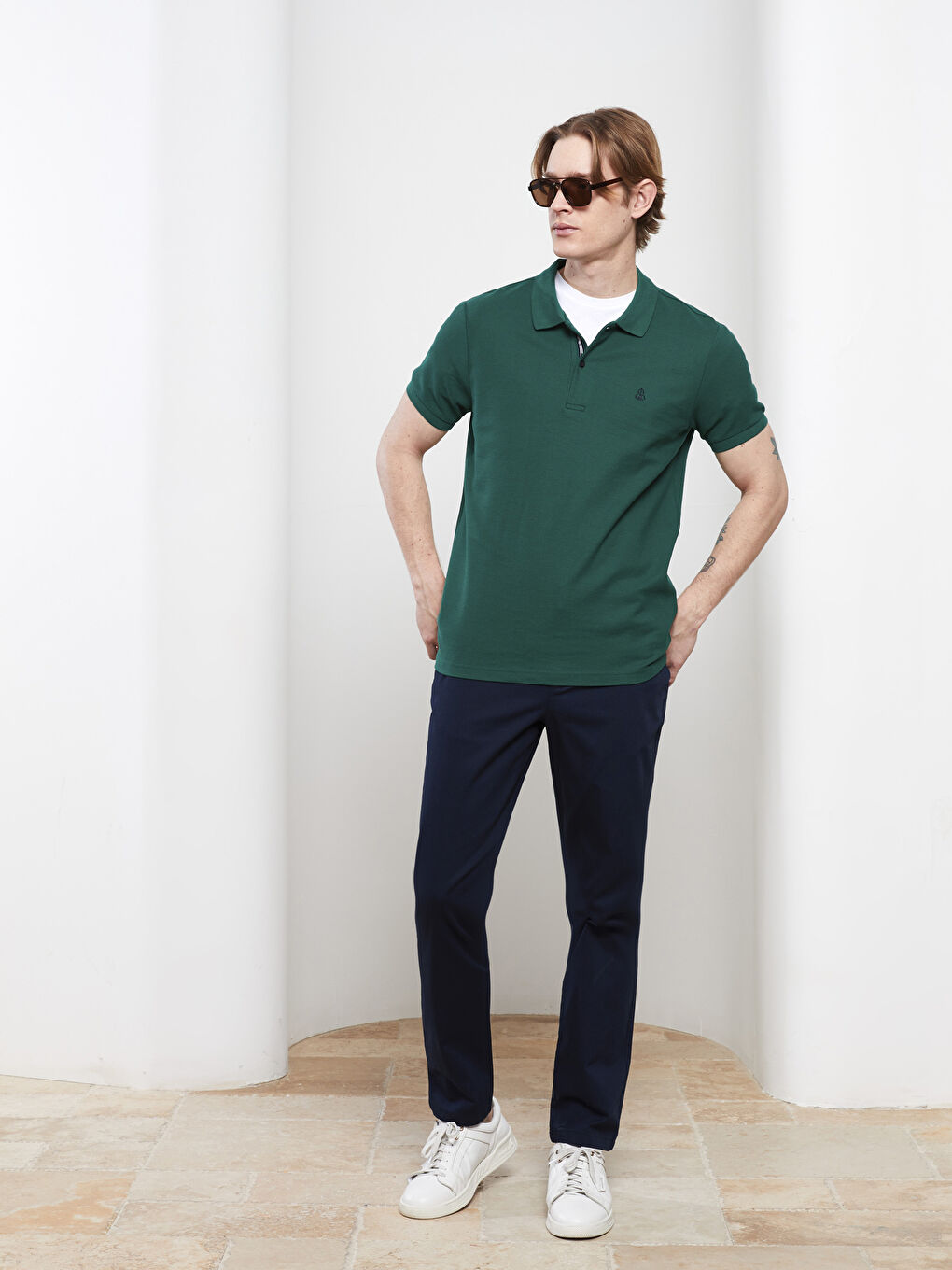 Yeşil Polo Yaka Kısa Kollu Erkek Tişört-3