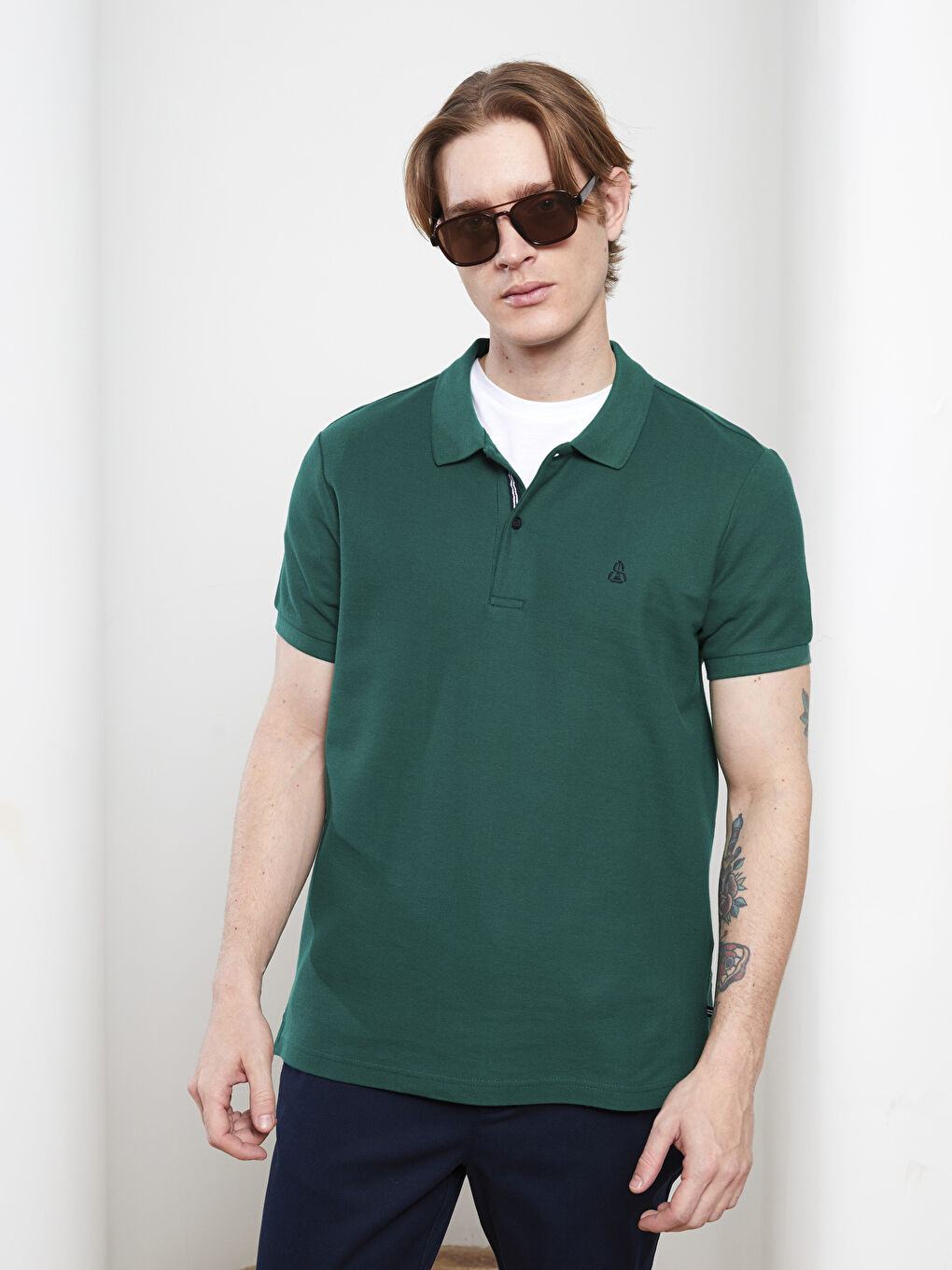 Yeşil Polo Yaka Kısa Kollu Erkek Tişört-4