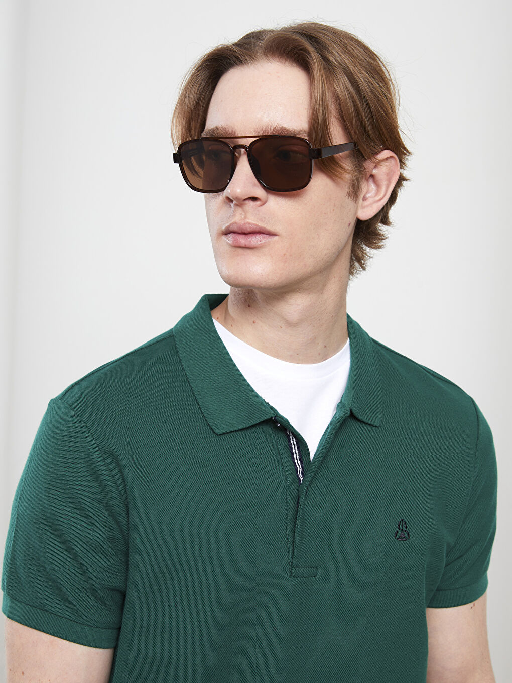 Yeşil Polo Yaka Kısa Kollu Erkek Tişört-5