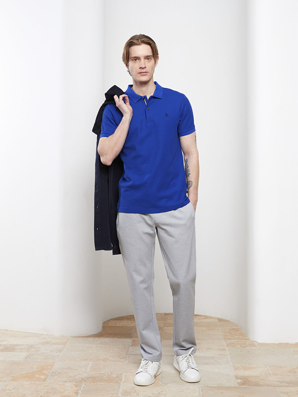 Mavi Polo Yaka Kısa Kollu Erkek Tişört-4