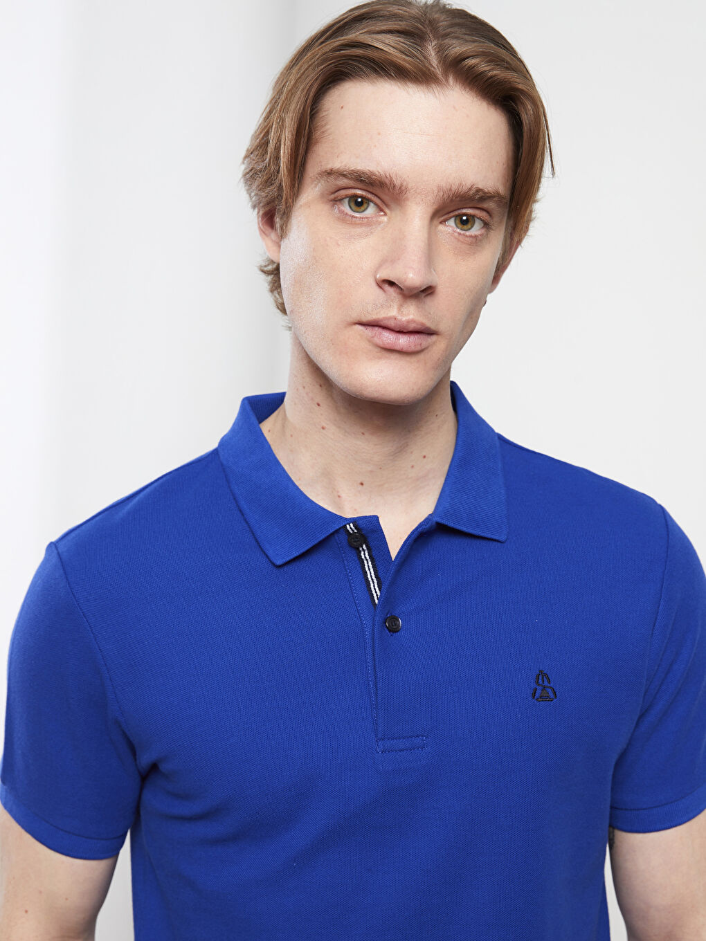 Mavi Polo Yaka Kısa Kollu Erkek Tişört-5