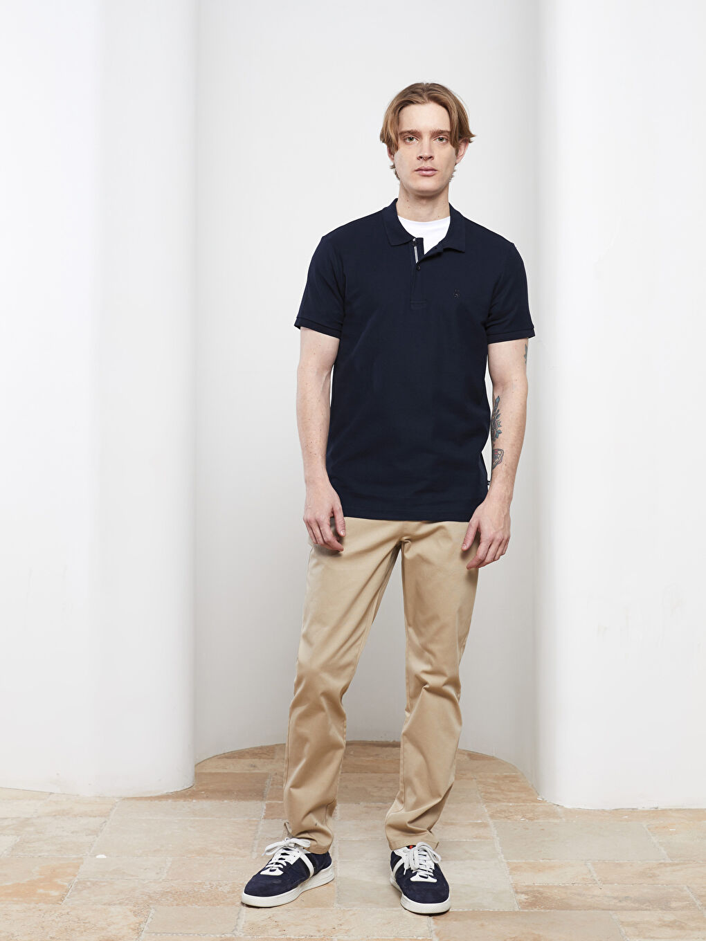 Lacivert Polo Yaka Kısa Kollu Erkek Tişört-3