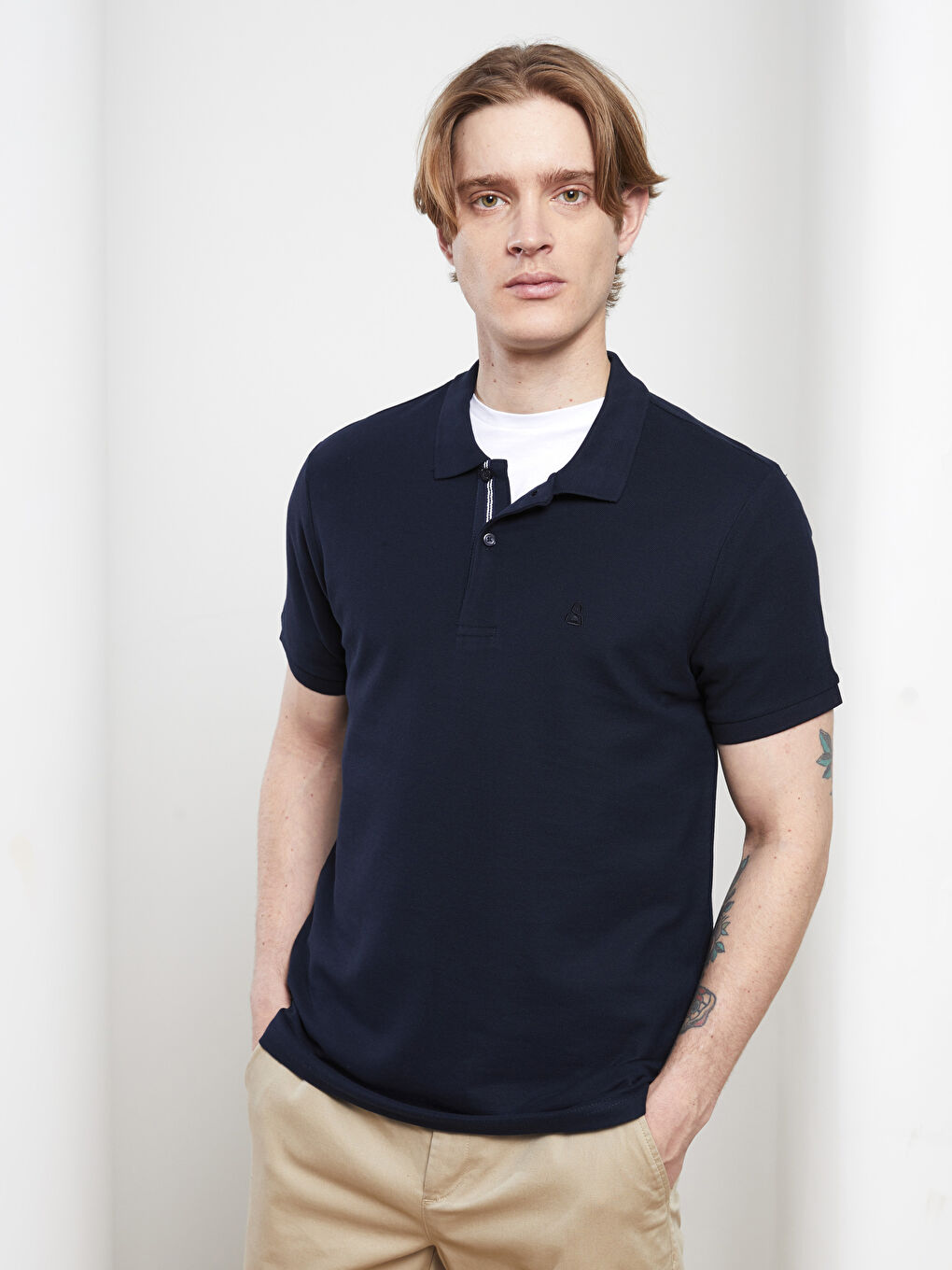 Lacivert Polo Yaka Kısa Kollu Erkek Tişört-4