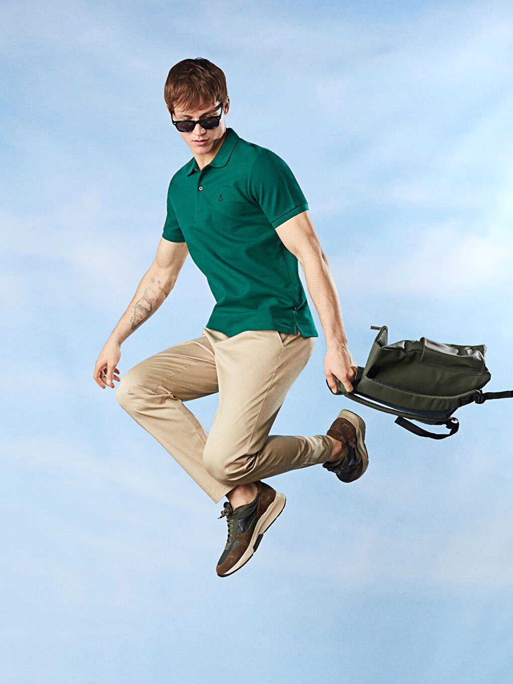 Yeşil Polo Yaka Kısa Kollu Erkek Tişört